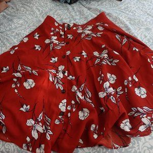 Lulus Red Button Down Floral skirt knee length